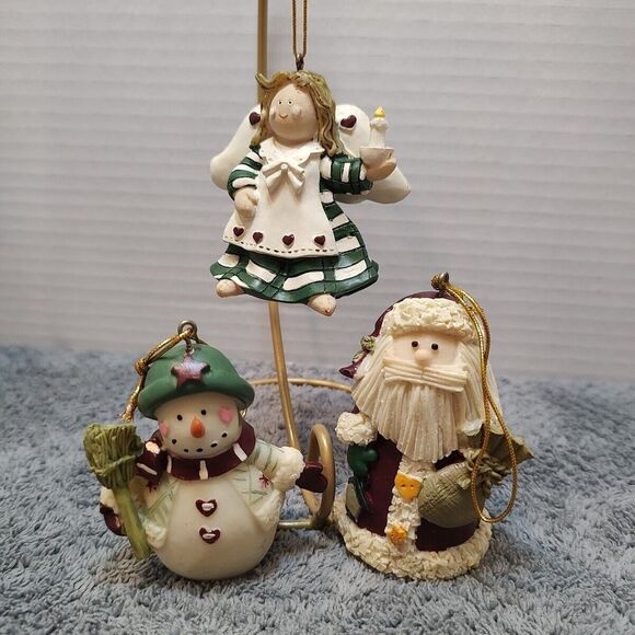 ONE WORLD Other - Old World Style set of 4 ceramic Christmas Ornaments santa snowmen angel